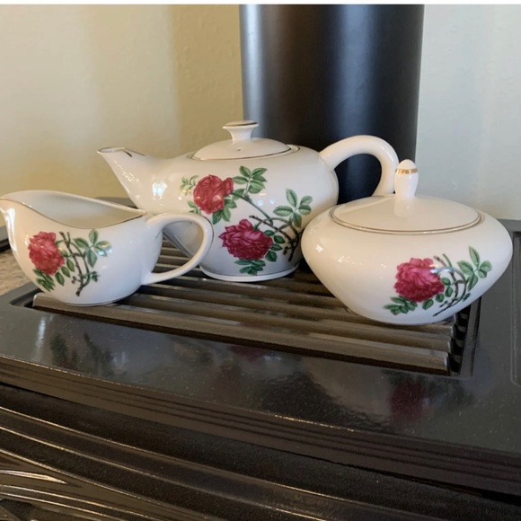 Other - Vintage MCM Gem China Japan Tea Pot Sugar Creamer Set Pink Roses Gold Trim NICE